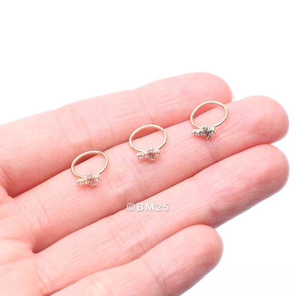 14 Karat Gold Brilliant Sparkle Cross Bendable Hoop Ring - Picture 3 of 5